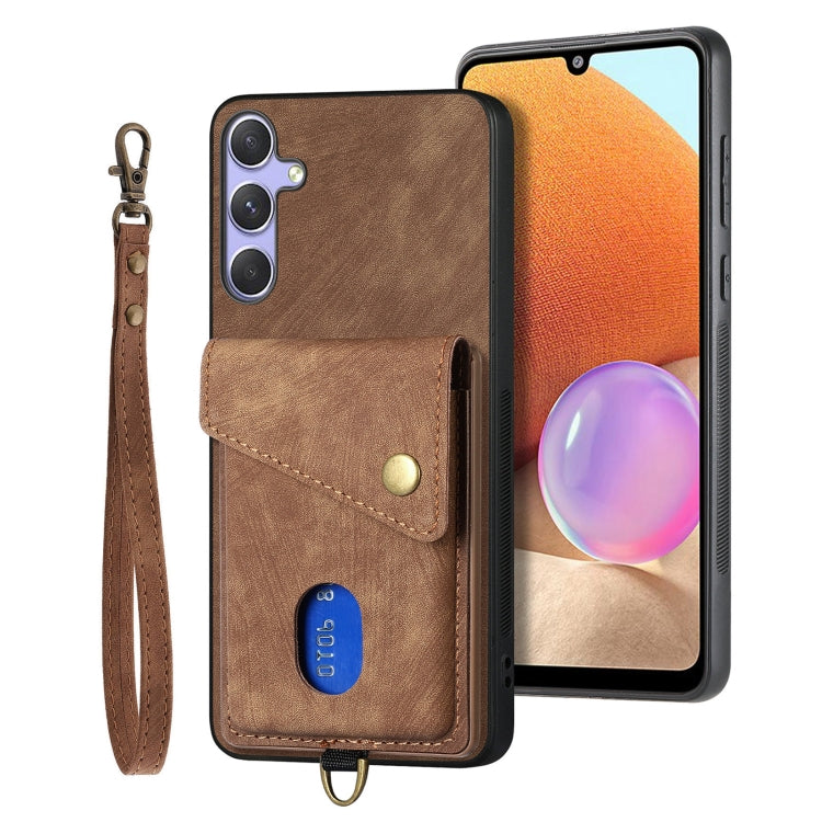 Retro Card Wallet Fold Leather Phone Case with Strap