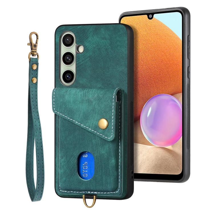 Retro Card Wallet Fold Leather Phone Case with Strap