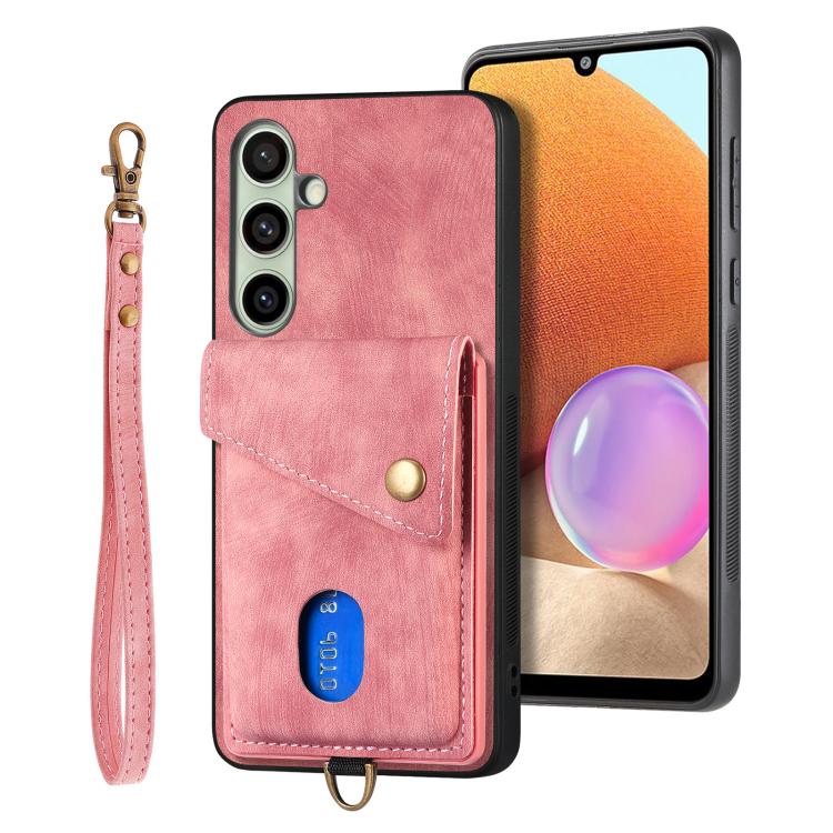 Retro Card Wallet Fold Leather Phone Case with Strap