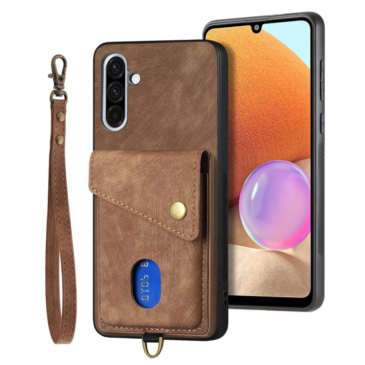 Retro Card Wallet Fold Leather Phone Case with Strap