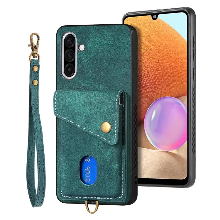 Retro Card Wallet Fold Leather Phone Case with Strap
