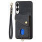 Retro Card Wallet Fold Leather Phone Case with Strap