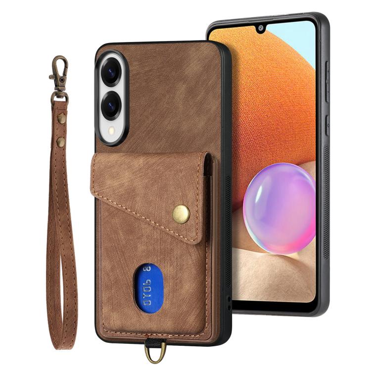 Retro Card Wallet Fold Leather Phone Case with Strap