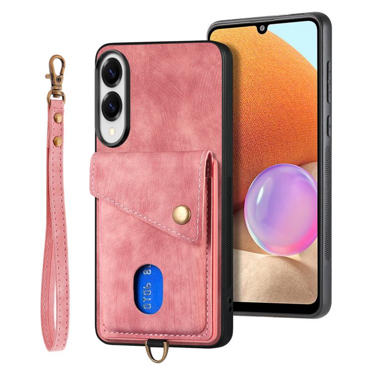 Retro Card Wallet Fold Leather Phone Case with Strap