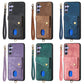 Retro Card Wallet Fold Leather Phone Case with Strap
