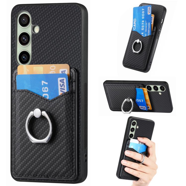 Carbon Fiber Card Wallet Ring Phone Case