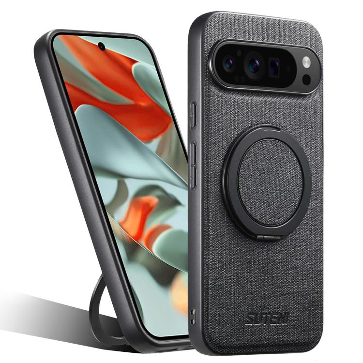 Suteni G3 360 Rotation Holder MagSafe Denim Leather Back Phone Case, For Google Pixel 10 Pro XL, For Google Pixel 10 Pro, For Google Pixel 10, For Google Pixel 9 Pro XL, For Google Pixel 9 Pro, For Google Pixel 9, For Google Pixel 8a�������������������...