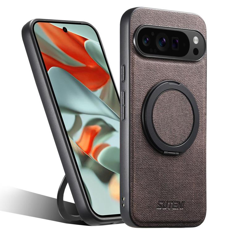 Suteni G3 360 Rotation Holder MagSafe Denim Leather Back Phone Case, For Google Pixel 10 Pro XL, For Google Pixel 10 Pro, For Google Pixel 10, For Google Pixel 9 Pro XL, For Google Pixel 9 Pro, For Google Pixel 9, For Google Pixel 8a�������������������...