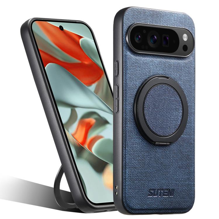 Suteni G3 360 Rotation Holder MagSafe Denim Leather Back Phone Case, For Google Pixel 10 Pro XL, For Google Pixel 10 Pro, For Google Pixel 10, For Google Pixel 9 Pro XL, For Google Pixel 9 Pro, For Google Pixel 9, For Google Pixel 8a�������������������...