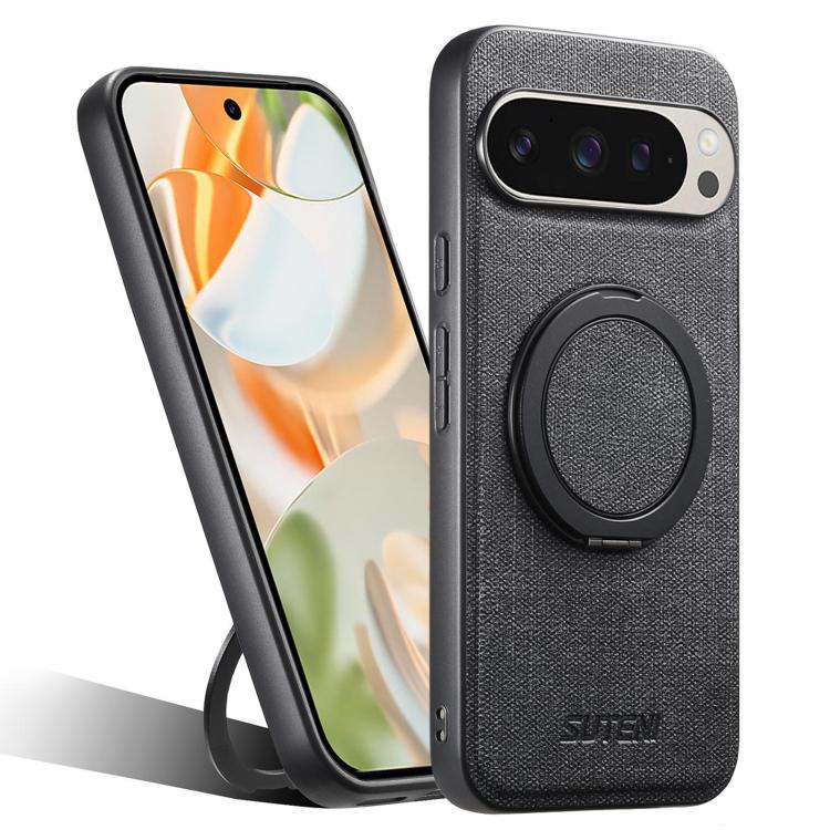 Suteni G3 360 Rotation Holder MagSafe Denim Leather Back Phone Case, For Google Pixel 10 Pro XL, For Google Pixel 10 Pro, For Google Pixel 10, For Google Pixel 9 Pro XL, For Google Pixel 9 Pro, For Google Pixel 9, For Google Pixel 8a�������������������...