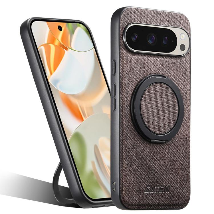 Suteni G3 360 Rotation Holder MagSafe Denim Leather Back Phone Case, For Google Pixel 10 Pro XL, For Google Pixel 10 Pro, For Google Pixel 10, For Google Pixel 9 Pro XL, For Google Pixel 9 Pro, For Google Pixel 9, For Google Pixel 8a�������������������...