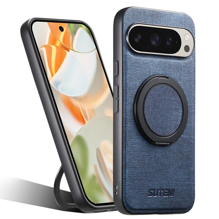 Suteni G3 360 Rotation Holder MagSafe Denim Leather Back Phone Case, For Google Pixel 10 Pro XL, For Google Pixel 10 Pro, For Google Pixel 10, For Google Pixel 9 Pro XL, For Google Pixel 9 Pro, For Google Pixel 9, For Google Pixel 8a�������������������...