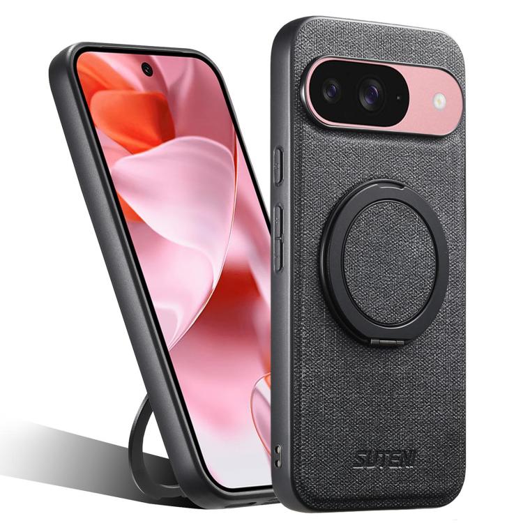 Suteni G3 360 Rotation Holder MagSafe Denim Leather Back Phone Case, For Google Pixel 10 Pro XL, For Google Pixel 10 Pro, For Google Pixel 10, For Google Pixel 9 Pro XL, For Google Pixel 9 Pro, For Google Pixel 9, For Google Pixel 8a�������������������...