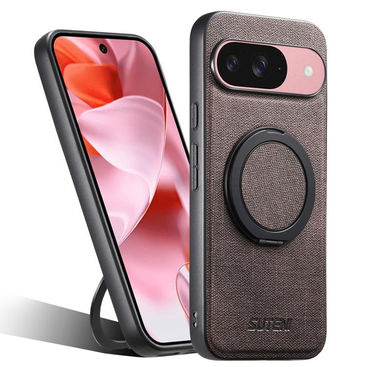 Suteni G3 360 Rotation Holder MagSafe Denim Leather Back Phone Case, For Google Pixel 10 Pro XL, For Google Pixel 10 Pro, For Google Pixel 10, For Google Pixel 9 Pro XL, For Google Pixel 9 Pro, For Google Pixel 9, For Google Pixel 8a�������������������...