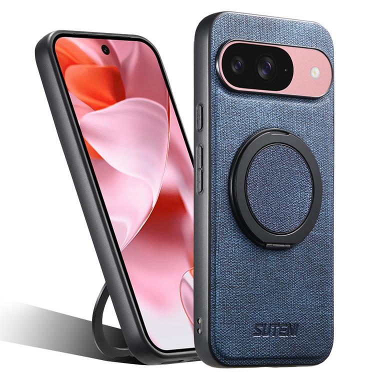 Suteni G3 360 Rotation Holder MagSafe Denim Leather Back Phone Case, For Google Pixel 10 Pro XL, For Google Pixel 10 Pro, For Google Pixel 10, For Google Pixel 9 Pro XL, For Google Pixel 9 Pro, For Google Pixel 9, For Google Pixel 8a�������������������...