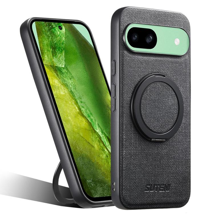 Suteni G3 360 Rotation Holder MagSafe Denim Leather Back Phone Case, For Google Pixel 10 Pro XL, For Google Pixel 10 Pro, For Google Pixel 10, For Google Pixel 9 Pro XL, For Google Pixel 9 Pro, For Google Pixel 9, For Google Pixel 8a�������������������...