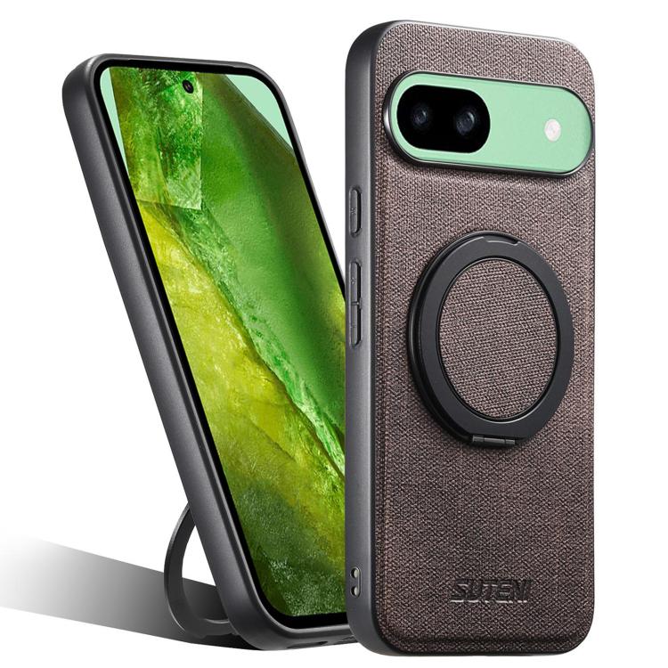 Suteni G3 360 Rotation Holder MagSafe Denim Leather Back Phone Case, For Google Pixel 10 Pro XL, For Google Pixel 10 Pro, For Google Pixel 10, For Google Pixel 9 Pro XL, For Google Pixel 9 Pro, For Google Pixel 9, For Google Pixel 8a�������������������...