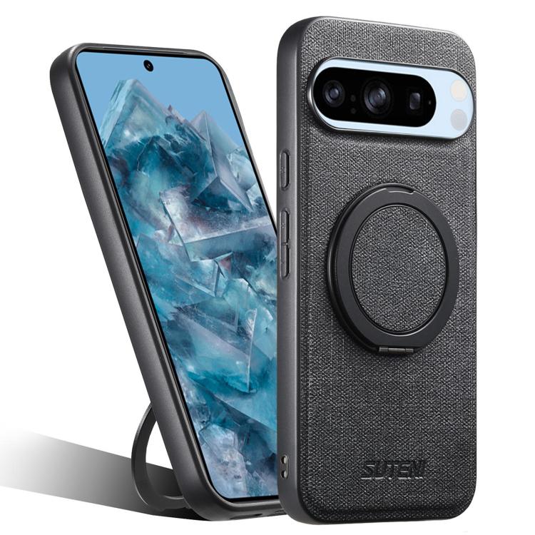 Suteni G3 360 Rotation Holder MagSafe Denim Leather Back Phone Case, For Google Pixel 10 Pro XL, For Google Pixel 10 Pro, For Google Pixel 10, For Google Pixel 9 Pro XL, For Google Pixel 9 Pro, For Google Pixel 9, For Google Pixel 8a�������������������...