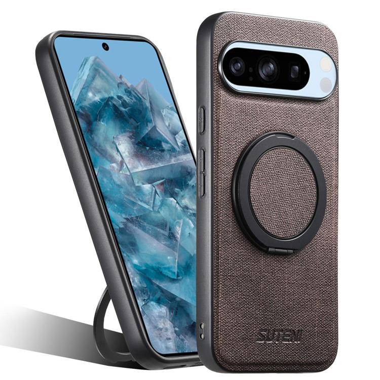 Suteni G3 360 Rotation Holder MagSafe Denim Leather Back Phone Case, For Google Pixel 10 Pro XL, For Google Pixel 10 Pro, For Google Pixel 10, For Google Pixel 9 Pro XL, For Google Pixel 9 Pro, For Google Pixel 9, For Google Pixel 8a�������������������...