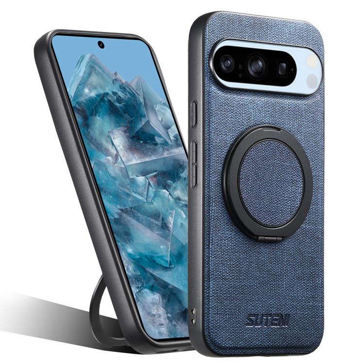 Suteni G3 360 Rotation Holder MagSafe Denim Leather Back Phone Case, For Google Pixel 10 Pro XL, For Google Pixel 10 Pro, For Google Pixel 10, For Google Pixel 9 Pro XL, For Google Pixel 9 Pro, For Google Pixel 9, For Google Pixel 8a�������������������...