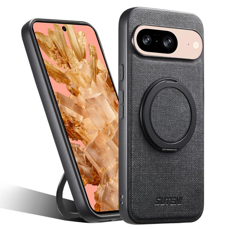 Suteni G3 360 Rotation Holder MagSafe Denim Leather Back Phone Case, For Google Pixel 10 Pro XL, For Google Pixel 10 Pro, For Google Pixel 10, For Google Pixel 9 Pro XL, For Google Pixel 9 Pro, For Google Pixel 9, For Google Pixel 8a�������������������...
