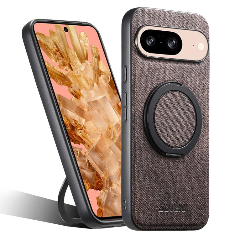 Suteni G3 360 Rotation Holder MagSafe Denim Leather Back Phone Case, For Google Pixel 10 Pro XL, For Google Pixel 10 Pro, For Google Pixel 10, For Google Pixel 9 Pro XL, For Google Pixel 9 Pro, For Google Pixel 9, For Google Pixel 8a�������������������...