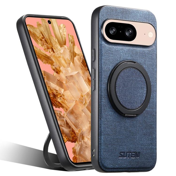 Suteni G3 360 Rotation Holder MagSafe Denim Leather Back Phone Case, For Google Pixel 10 Pro XL, For Google Pixel 10 Pro, For Google Pixel 10, For Google Pixel 9 Pro XL, For Google Pixel 9 Pro, For Google Pixel 9, For Google Pixel 8a�������������������...
