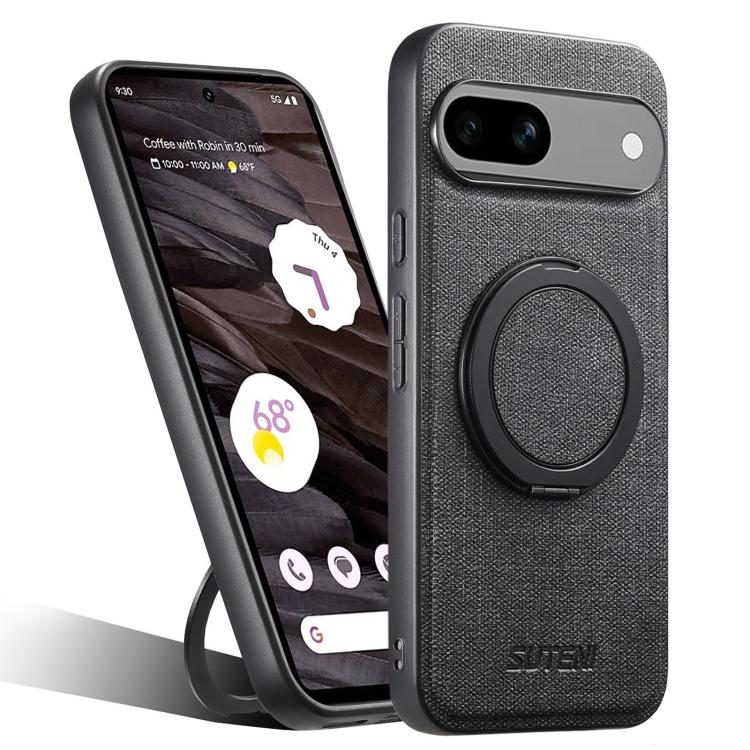 Suteni G3 360 Rotation Holder MagSafe Denim Leather Back Phone Case, For Google Pixel 10 Pro XL, For Google Pixel 10 Pro, For Google Pixel 10, For Google Pixel 9 Pro XL, For Google Pixel 9 Pro, For Google Pixel 9, For Google Pixel 8a�������������������...