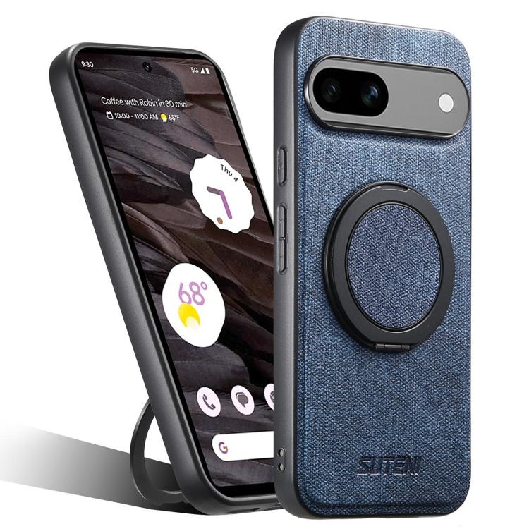 Suteni G3 360 Rotation Holder MagSafe Denim Leather Back Phone Case, For Google Pixel 10 Pro XL, For Google Pixel 10 Pro, For Google Pixel 10, For Google Pixel 9 Pro XL, For Google Pixel 9 Pro, For Google Pixel 9, For Google Pixel 8a�������������������...