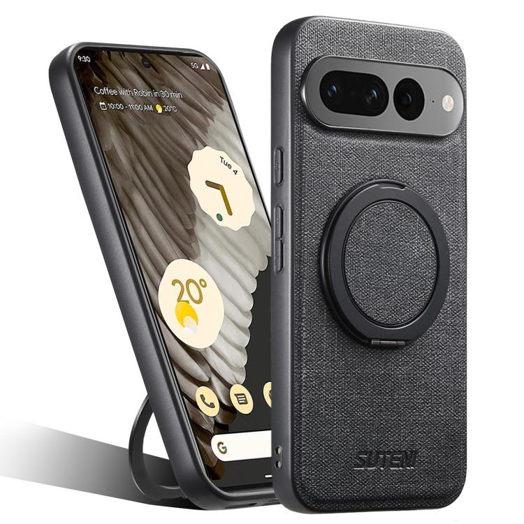 Suteni G3 360 Rotation Holder MagSafe Denim Leather Back Phone Case, For Google Pixel 10 Pro XL, For Google Pixel 10 Pro, For Google Pixel 10, For Google Pixel 9 Pro XL, For Google Pixel 9 Pro, For Google Pixel 9, For Google Pixel 8a�������������������...