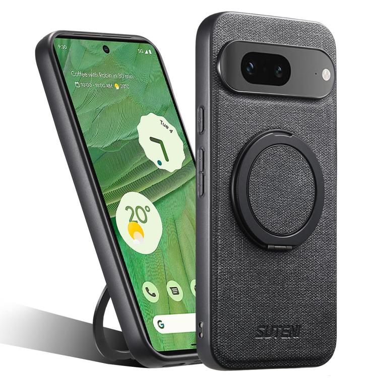 Suteni G3 360 Rotation Holder MagSafe Denim Leather Back Phone Case, For Google Pixel 10 Pro XL, For Google Pixel 10 Pro, For Google Pixel 10, For Google Pixel 9 Pro XL, For Google Pixel 9 Pro, For Google Pixel 9, For Google Pixel 8a�������������������...