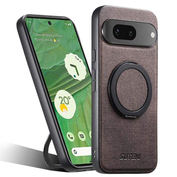 Suteni G3 360 Rotation Holder MagSafe Denim Leather Back Phone Case, For Google Pixel 10 Pro XL, For Google Pixel 10 Pro, For Google Pixel 10, For Google Pixel 9 Pro XL, For Google Pixel 9 Pro, For Google Pixel 9, For Google Pixel 8a�������������������...