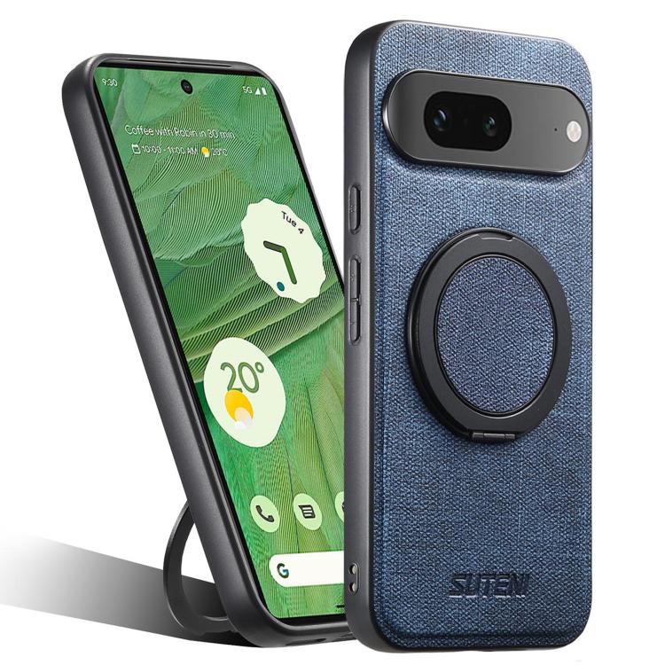 Suteni G3 360 Rotation Holder MagSafe Denim Leather Back Phone Case, For Google Pixel 10 Pro XL, For Google Pixel 10 Pro, For Google Pixel 10, For Google Pixel 9 Pro XL, For Google Pixel 9 Pro, For Google Pixel 9, For Google Pixel 8a�������������������...