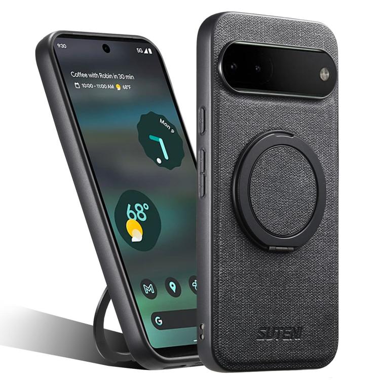 Suteni G3 360 Rotation Holder MagSafe Denim Leather Back Phone Case, For Google Pixel 10 Pro XL, For Google Pixel 10 Pro, For Google Pixel 10, For Google Pixel 9 Pro XL, For Google Pixel 9 Pro, For Google Pixel 9, For Google Pixel 8a�������������������...