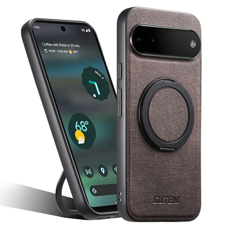 Suteni G3 360 Rotation Holder MagSafe Denim Leather Back Phone Case, For Google Pixel 10 Pro XL, For Google Pixel 10 Pro, For Google Pixel 10, For Google Pixel 9 Pro XL, For Google Pixel 9 Pro, For Google Pixel 9, For Google Pixel 8a�������������������...