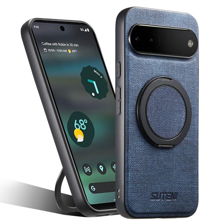 Suteni G3 360 Rotation Holder MagSafe Denim Leather Back Phone Case, For Google Pixel 10 Pro XL, For Google Pixel 10 Pro, For Google Pixel 10, For Google Pixel 9 Pro XL, For Google Pixel 9 Pro, For Google Pixel 9, For Google Pixel 8a�������������������...
