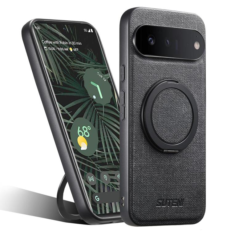 Suteni G3 360 Rotation Holder MagSafe Denim Leather Back Phone Case, For Google Pixel 10 Pro XL, For Google Pixel 10 Pro, For Google Pixel 10, For Google Pixel 9 Pro XL, For Google Pixel 9 Pro, For Google Pixel 9, For Google Pixel 8a�������������������...