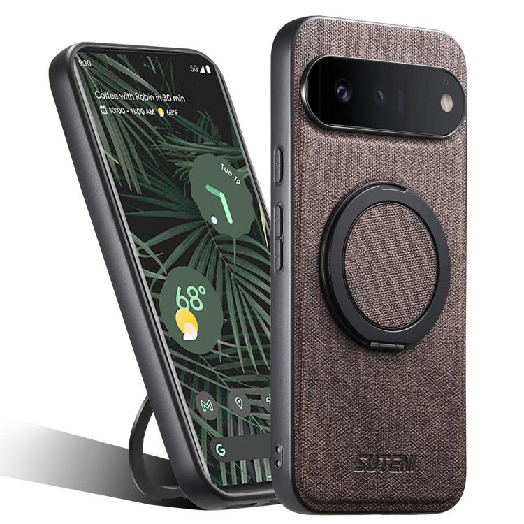 Suteni G3 360 Rotation Holder MagSafe Denim Leather Back Phone Case, For Google Pixel 10 Pro XL, For Google Pixel 10 Pro, For Google Pixel 10, For Google Pixel 9 Pro XL, For Google Pixel 9 Pro, For Google Pixel 9, For Google Pixel 8a�������������������...