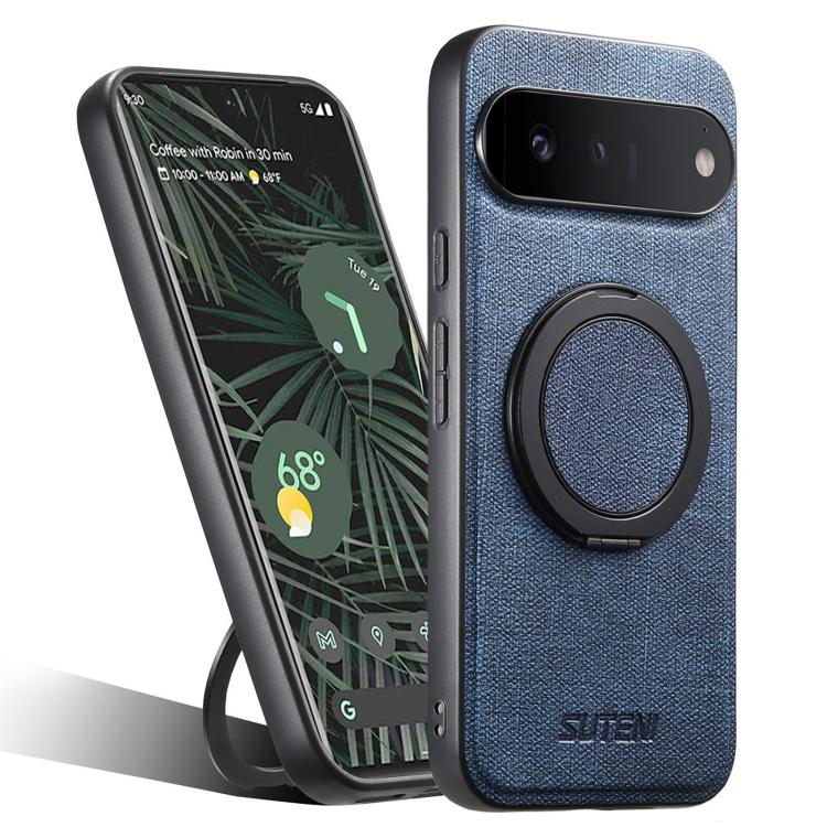 Suteni G3 360 Rotation Holder MagSafe Denim Leather Back Phone Case, For Google Pixel 10 Pro XL, For Google Pixel 10 Pro, For Google Pixel 10, For Google Pixel 9 Pro XL, For Google Pixel 9 Pro, For Google Pixel 9, For Google Pixel 8a�������������������...