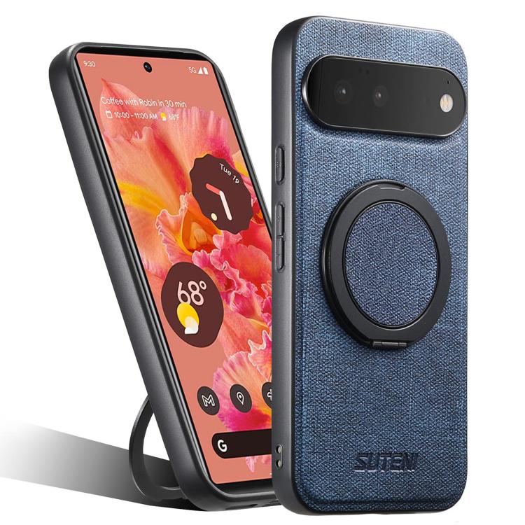 Suteni G3 360 Rotation Holder MagSafe Denim Leather Back Phone Case, For Google Pixel 10 Pro XL, For Google Pixel 10 Pro, For Google Pixel 10, For Google Pixel 9 Pro XL, For Google Pixel 9 Pro, For Google Pixel 9, For Google Pixel 8a�������������������...