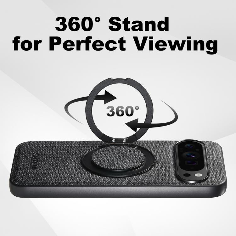 Suteni G3 360 Rotation Holder MagSafe Denim Leather Back Phone Case, For Google Pixel 10 Pro XL, For Google Pixel 10 Pro, For Google Pixel 10, For Google Pixel 9 Pro XL, For Google Pixel 9 Pro, For Google Pixel 9, For Google Pixel 8a�������������������...