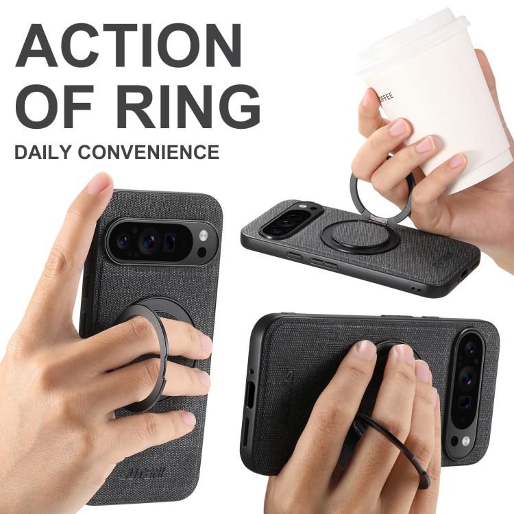 Suteni G3 360 Rotation Holder MagSafe Denim Leather Back Phone Case, For Google Pixel 10 Pro XL, For Google Pixel 10 Pro, For Google Pixel 10, For Google Pixel 9 Pro XL, For Google Pixel 9 Pro, For Google Pixel 9, For Google Pixel 8a�������������������...