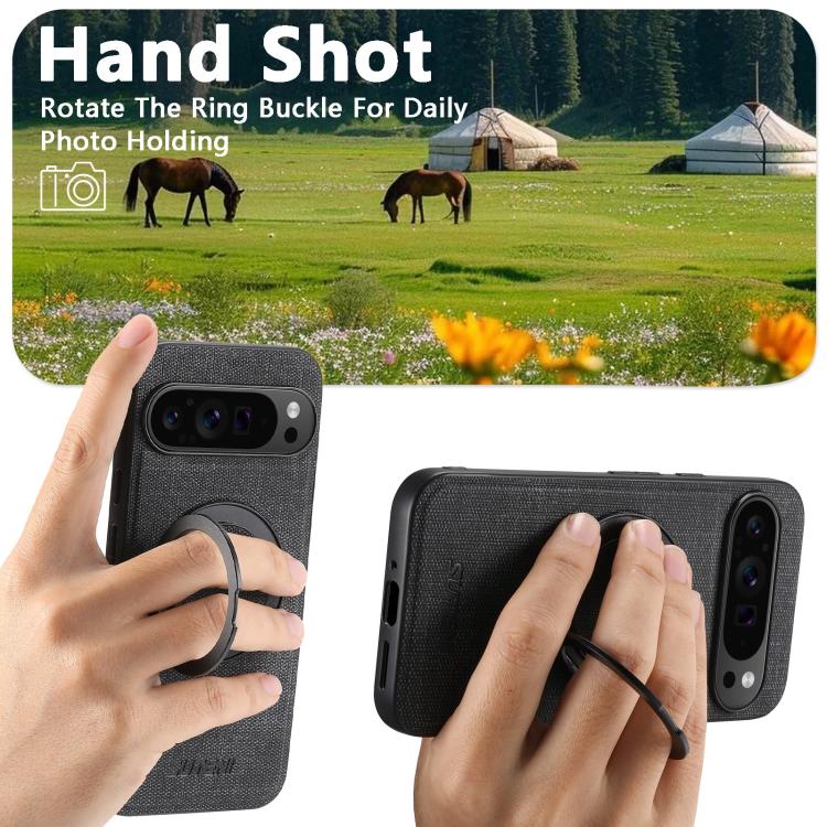 Suteni G3 360 Rotation Holder MagSafe Denim Leather Back Phone Case, For Google Pixel 10 Pro XL, For Google Pixel 10 Pro, For Google Pixel 10, For Google Pixel 9 Pro XL, For Google Pixel 9 Pro, For Google Pixel 9, For Google Pixel 8a�������������������...