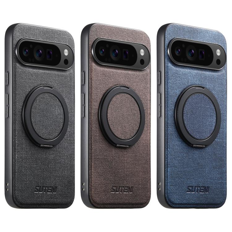 Suteni G3 360 Rotation Holder MagSafe Denim Leather Back Phone Case, For Google Pixel 10 Pro XL, For Google Pixel 10 Pro, For Google Pixel 10, For Google Pixel 9 Pro XL, For Google Pixel 9 Pro, For Google Pixel 9, For Google Pixel 8a�������������������...