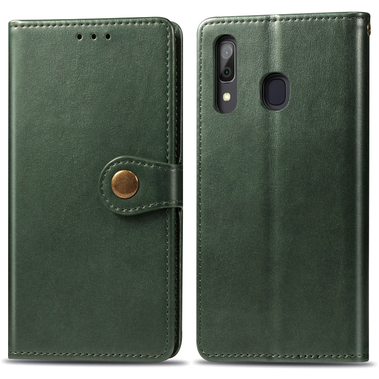 Retro Solid Color Leather Buckle Mobile Phone Protection Leather Case with Photo Frame & Card Slot & Wallet & Bracket Function for Galaxy A20 / A30