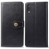 Retro Solid Color Leather Buckle Mobile Phone Protection Leather Case with Photo Frame & Card Slot & Wallet & Bracket Function for Galaxy M10
