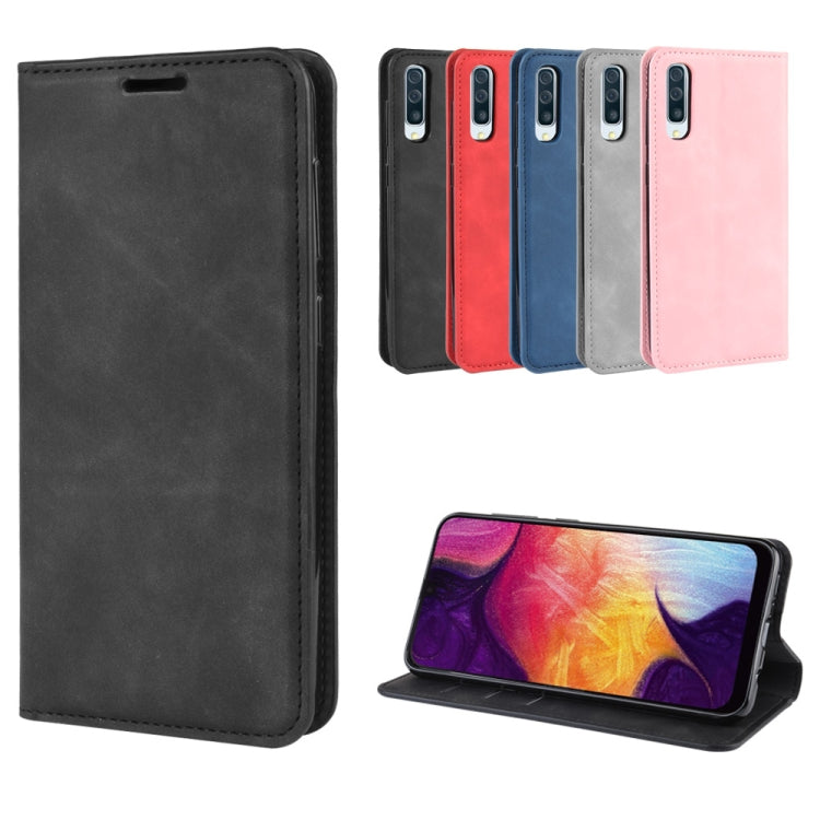 Retro-skin Business Magnetic Suction Leather Case with Purse-Bracket-Chuck For Galaxy A50