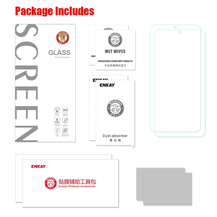 2 PCS ENKAY Hat-prince 0.26mm 9H 2.5D Curved Edge Tempered Glass Film for