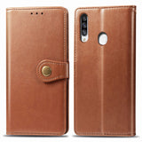 For Galaxy A20S Retro Solid Color Leather Buckle Phone Case with Lanyard & Photo Frame & Card Slot & Wallet & Stand Function