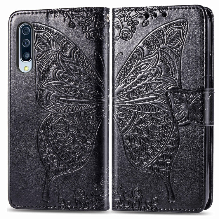 For Galaxy A30S Butterfly Love Flower Embossed Horizontal Flip Leather Case with Bracket / Card Slot / Wallet / Lanyard
